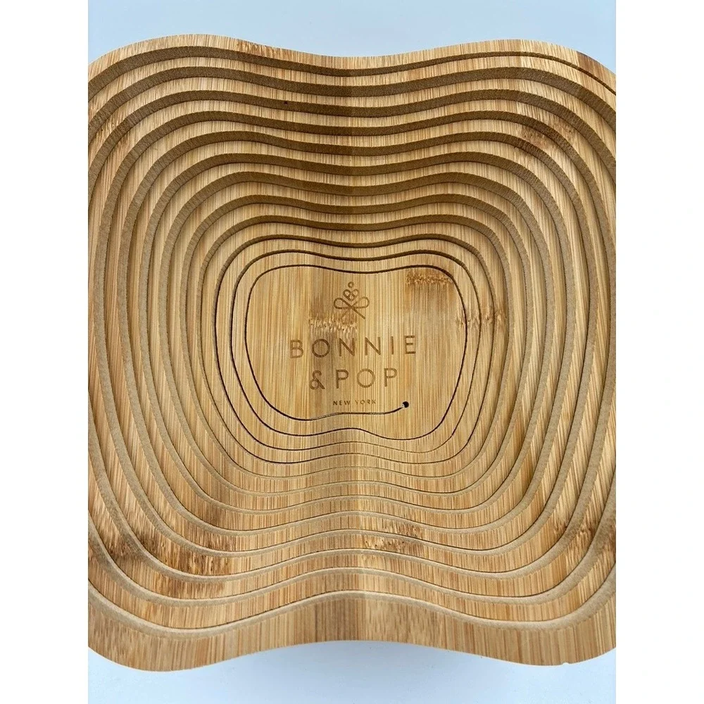Bonnie & Pop Bamboo Apple Fruit Basket Collapsible Wood Trivet Kitchen Decor